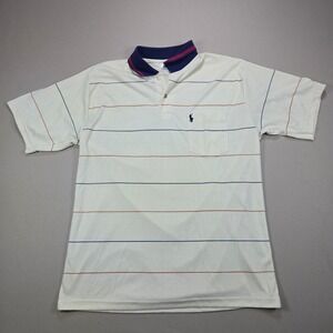 Polo by Ralph Lauren Men's XXXL Cream Striped Short Sleeve Polo Shirt